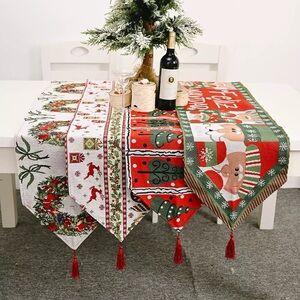Festive Christmas Table Runner Set - Red, Green, White